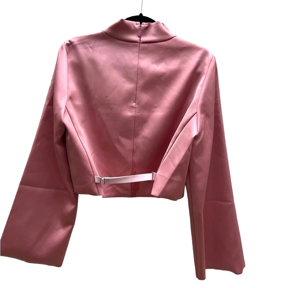 NWT Archival Tibi Fall 2018 Bonded Satin Funnel Neck Crop Top Dusty Pink Rose 4